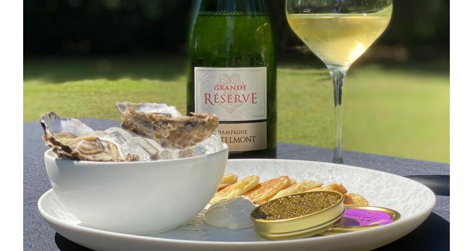 Blinis with Kaluga Caviar, Oysters and Champagne