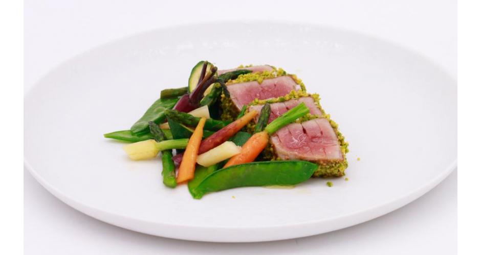 Red tuna fillet in pistachio crust